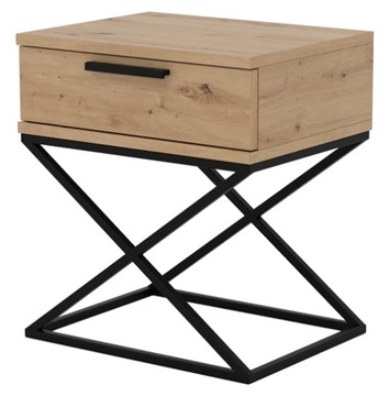 Stolik nocny YOGA dąb artisan-czarny loft metal X