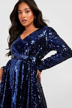 RĘKAW CEKINY POŁYSK 56V NG2__XXL BOOHOO MINI SUKIENKA DŁUGI