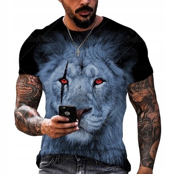 Męska koszulka 3D Drukarnia Lew King Lion XXL