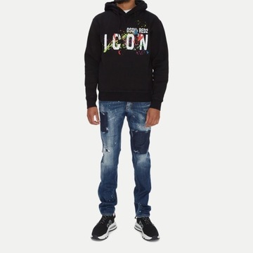 DSQUARED2 męska bluza z kapturem ICON SPLATTER HOODIE BLACK roz. XXL