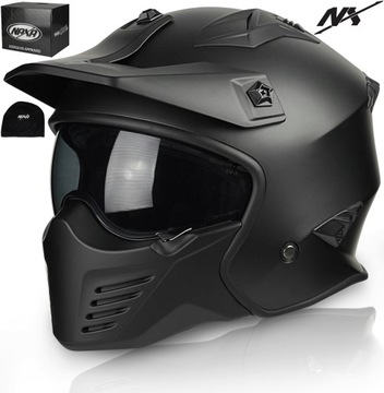 KASK MOTOCYKLOWY OTWARTY SKUTER CHOPPER NAXA S27X r.L Z ODPINANĄ SZCZĘKĄ