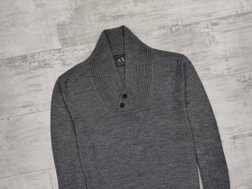 ARMANI EXCHANGE PÁNSKY SVETER VLNA MERINO SHAWL NECK SIVÁ veľ. M