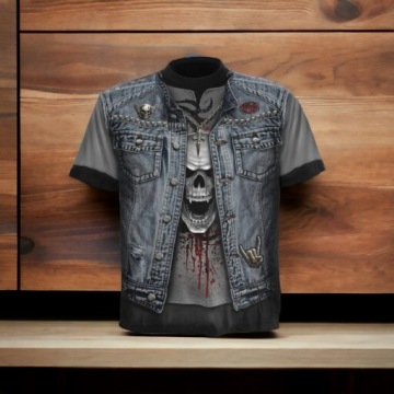T-SHIRT MĘSKI KOSZULKA 3D MOTOCYKLOWA CZASZKA
