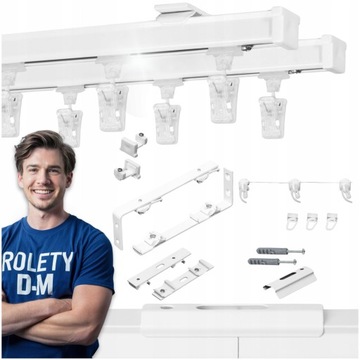 Szyna Sufitowa Podwójna Karnisz Aluminiowy 2-tory 10 cm Ks Komplet SOLIDNY