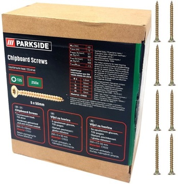 PARKSIDE WKRĘTY DO PŁYT WIÓROWYCH 5x50MM 250 SZTUK