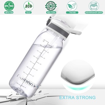 SPORTOWA BUTELKA NA WODĘ ZE SŁOMKĄ BIDON Z MIARKĄ DO PICIA +SZCZOTECZKI 1l