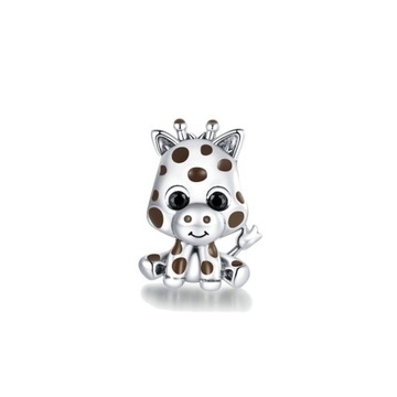 Charms ORNAMO Krówka w czarne kropki Cyrkonie czarne Srebro próba 925