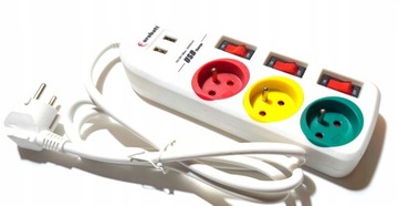 LISTWA ZASILAJĄCA Przedłużacz 1,5m wyłączniki USB