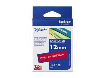 Brother TZE435 TZE-435 12mm biały na czerwonym 8m laminowana