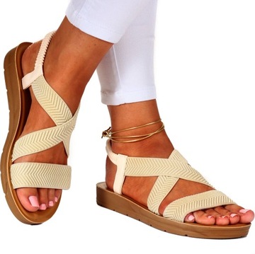 SANDAŁY DAMSKIE Z GUMECZKAMI PŁASKA PODESZWA