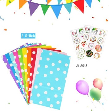 20X TORBA ZAMYKANA PREZENTOWA CUKIERKI URODZINY DZIECKA KOLOROWE +NAKLEJKI