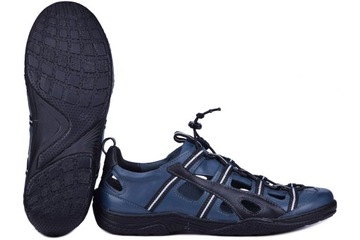 Sandały męskie skórzane buty letnie lato skóra polskie niebieskie Kampol 43