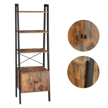 Regał drabinkowy z szafką 56 x 34 x 173 4 poziomy na książki LOFT