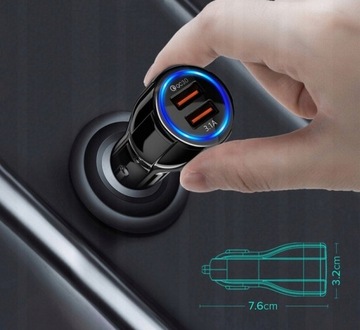БЫСТРОЕ АВТОМОБИЛЬНОЕ ЗАРЯДНОЕ УСТРОЙСТВО 3,1 А QUALCOMM QC 3.0 2x USB 5 В 3,1 А 12–24 В постоянного тока
