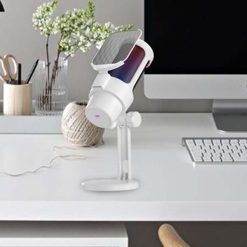 USB-микрофон Регулятор громкости GAIN RGB с фильтром Кардиоидный белый конденсатор