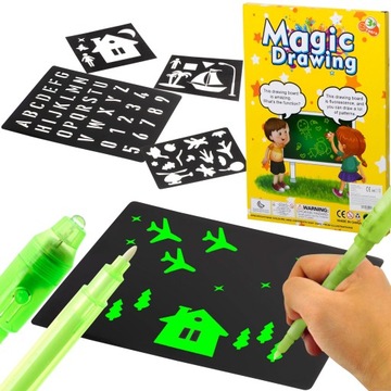 KREATYWNA MAGICZNA TABLICA DO MALOWANIA ŚWIATŁEM FLUO ŚWIECĄCY TEKST UV