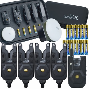 ZESTAW SYGNALIZATORÓW WĘDKARSKICH Z CENTRALKĄ 4+1 + LAMPKA I ETUI HOKKAIDO