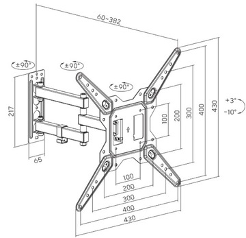 Поворотная подвеска для телевизора 23–55 дюймов LED OLED QLED 30 кг