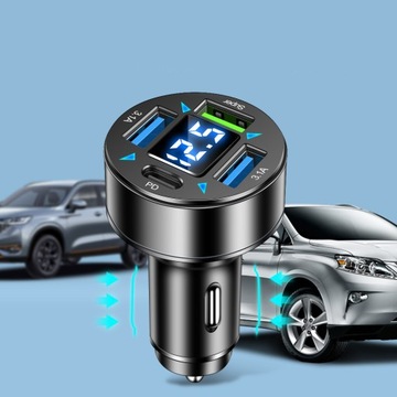 АВТОМОБИЛЬНОЕ ЗАРЯДНОЕ УСТРОЙСТВО FAST 3.1A со светодиодной подсветкой QC 3.0 x3 USB + PD 66 Вт