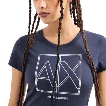 ARMANI EXCHANGE - T-shirt z haftowanym logo granatowy L