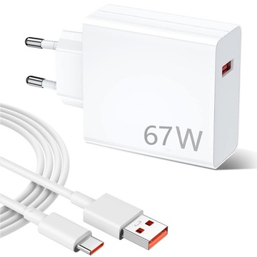 ŁADOWARKA USB 67 W I KABLEM ŁADUJĄCYM TYPU C 1M DLA XIAOMI SZYBKA ŁADOWARKA