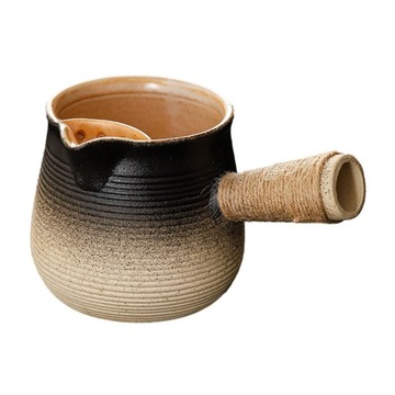 Wytrzymały ceramiczny czajniczek o pojemności 500 ml z owiniętym liną uchwytem do uprawiania turystyki pieszej, czarny