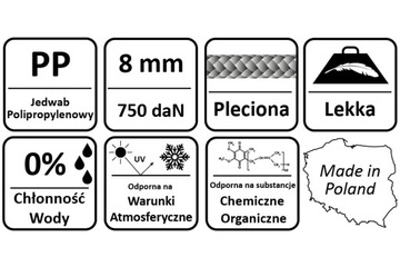 LINA POLIPROPYLENOWA 8MM / 50M ZIELONA ŻEGLARSKA