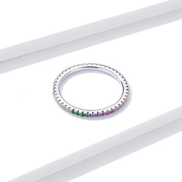 Серебряное кольцо с разноцветными цирконами S925, 14 шт.