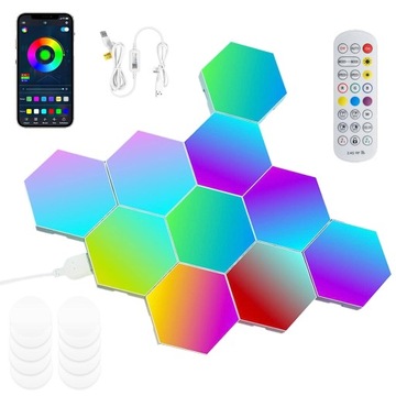 LAMPA ŚCIENNA GAMINGOWA HEXAGON RGB MODUŁOWA 10 SZT