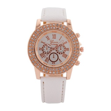 Women Quartz Watch Round Dial Rhinestone Roman Number