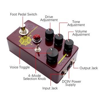 MOSKYAudio Педаль эффектов для гитары Overdrive 4 режима
