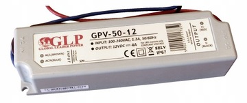 БЛОК ПИТАНИЯ СВЕТОДИОДОВ GLP 12В/4А 50Вт GPV-50-12