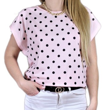 BLUZKA KOSZULKA T-SHIRT NADRUK DUŻO WZORÓW GROSZKI 4XL 48
