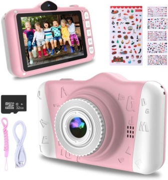 Фотоапарат цифровий WOWGO для дітей рожевий картка 32 ГБ 12MP великий екран аксесуари