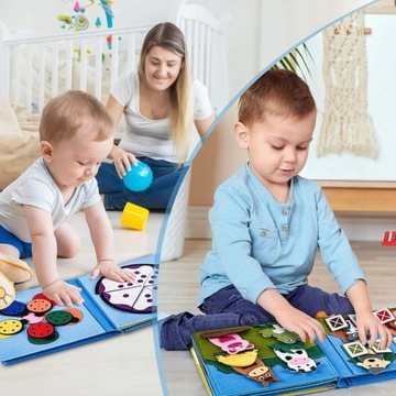 CICHA KSIĄŻKA MONTESSORI 3D QUIET BOOK DO ĆWICZEŃ FILCOWYM 16 TEMATÓW DUŻA