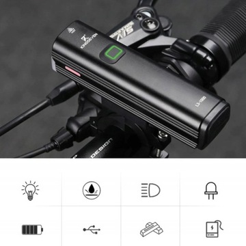 LAMPKA ROWEROWA PRZEDNIA LED 1000lm 5 TRYBÓW MOCNA 4800mAh + LAMPKA TYLNA