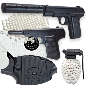 TOKAREV TT REPLIKA BRONI ASG Pistolet METALOWY Kulki TŁUMIK GRANAT 2 tarcze
