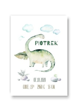 Metryczka z motywem dinozaura