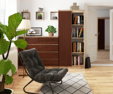 КЛАССИЧЕСКАЯ ПОЛКА ДЛЯ ГОСТИНОЙ-ОФИСА, 8 ПОЛОК, С ДВЕРЬЮ