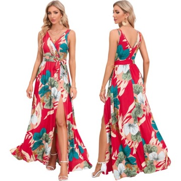 ELEGANCKA SUKIENKA DAMSKA MAXI DŁUGA ZWIEWNA W KWIATY sukienka plazowa boho