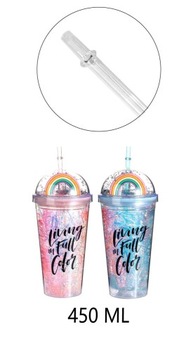 ДЕТСКАЯ КРУЖКА С СОЛОМОЧКОЙ 450МЛ СИНЯЯ