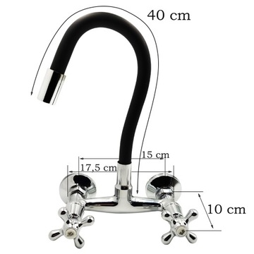 BATERIA KUCHENNA ŚCIENNA KRAN RETRO CHROM ZLEW GIETKA WYLEWKA FLEX CZARNA