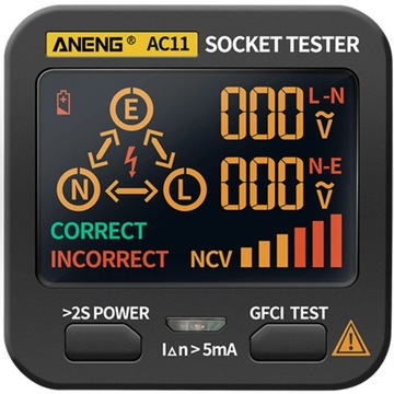 Tester napięcia gniazdek sieciowych z wyświetlaczem LCD Aneng AC11 EU