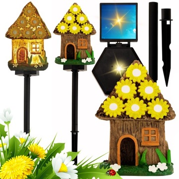 Lampa Solarna Ogrodowa LED DOMEK Wodoodporna Wbijana Zewnętrzna Do OGRODU