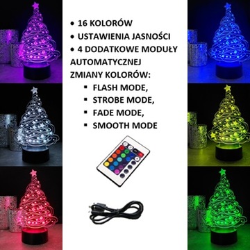 OZDOBA ŚWIĄTECZNA CHOINKA 3D LED KOLORY RGB PILOT