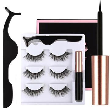 RZĘSY MAGNETYCZNE 3X DŁUGIE + PĘSETA + EYELINER