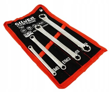 KLUCZE PŁASKIE OCZKOWE TORX 4 ELEMENTY E6-E24 PŁACHTA SOLIDNE TRWAŁE