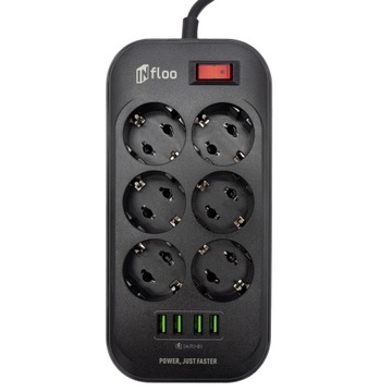 РАЗЪЕМ ПИТАНИЯ, УДЛИНИТЕЛЬ ДЛЯ ЗАЩИТЫ ОТ ПЕРЕНАПРЯЖЕНИЯ, ПЕРЕКЛЮЧАТЕЛЬ 3M, 6 РАЗЪЕМОВ, 4xUSB