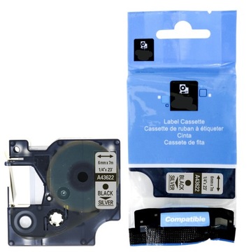 TAŚMA DO DYMO 43622 6mm 7m SREBRNA / CZARNY NADRUK