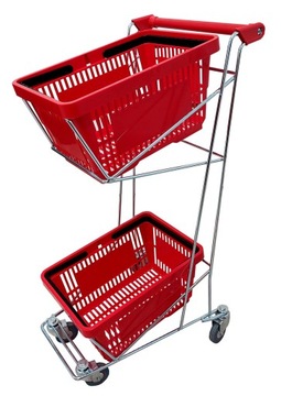 NOWY WÓZEK SKLEPOWY POD DWA KOSZYKI SKLEPOWE 22 L. Dwupoziomowy 2 Kosze